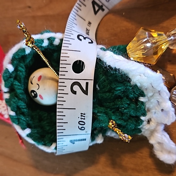 HAND CRAFTED crochet ornament holiday decor Handmade Upcycled materials green 7" - Picture 15 of 17